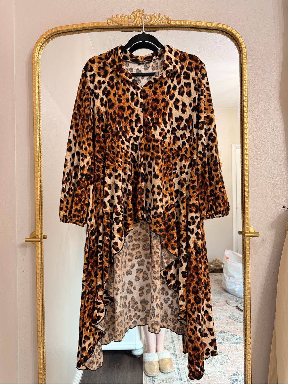 cha cha vente Leopard Print High-Low Button Jacket - Brown & Black